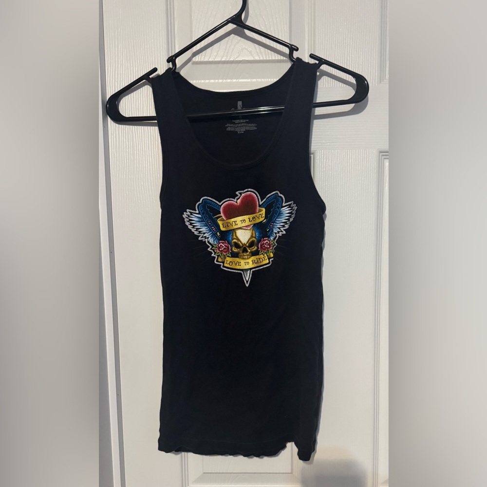 Vintage cedar point fair tank top live to love love to ride heart skull shirt xl